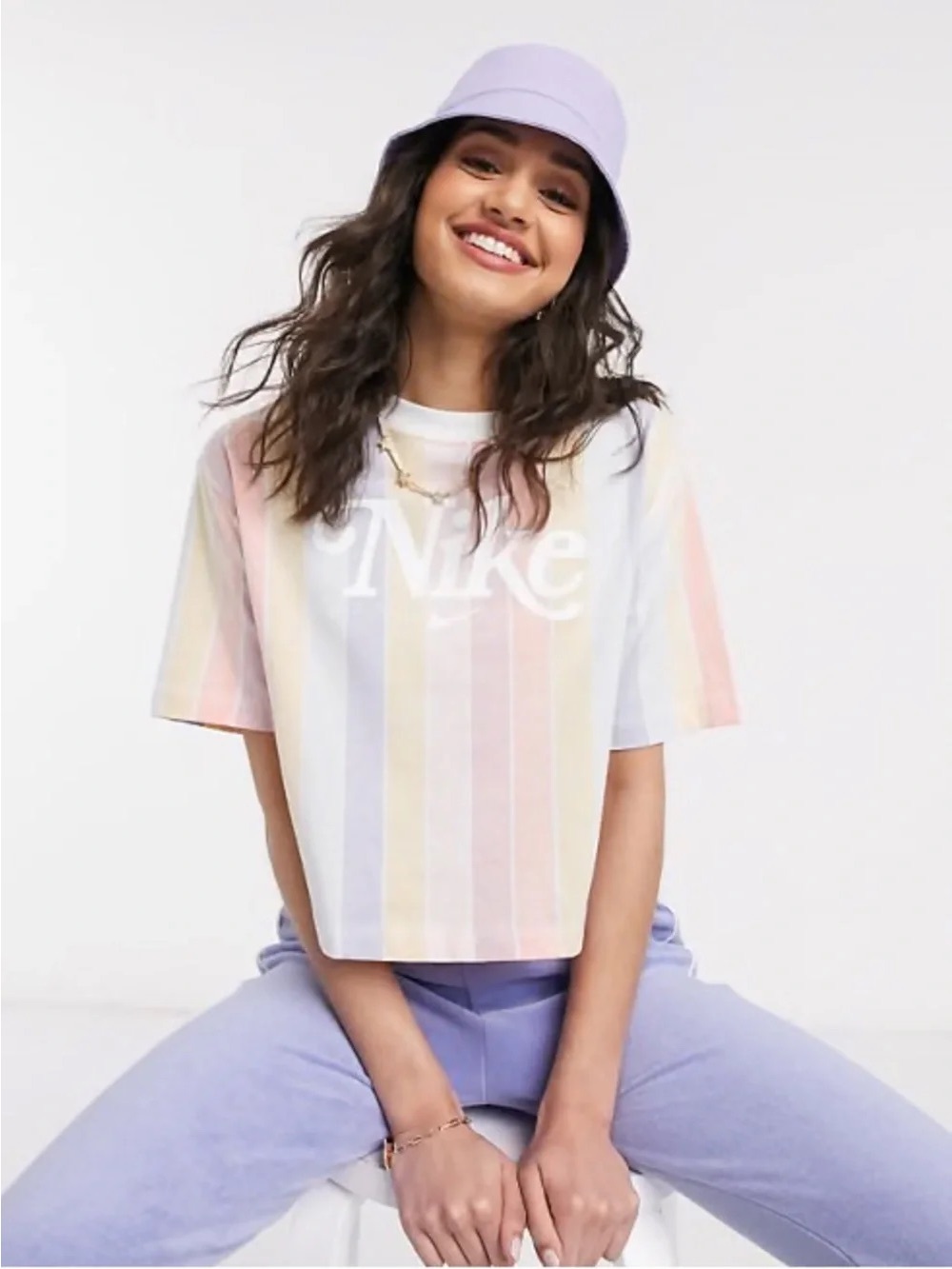 Nike Pastel Vertical-Striped Cropped T-shirt